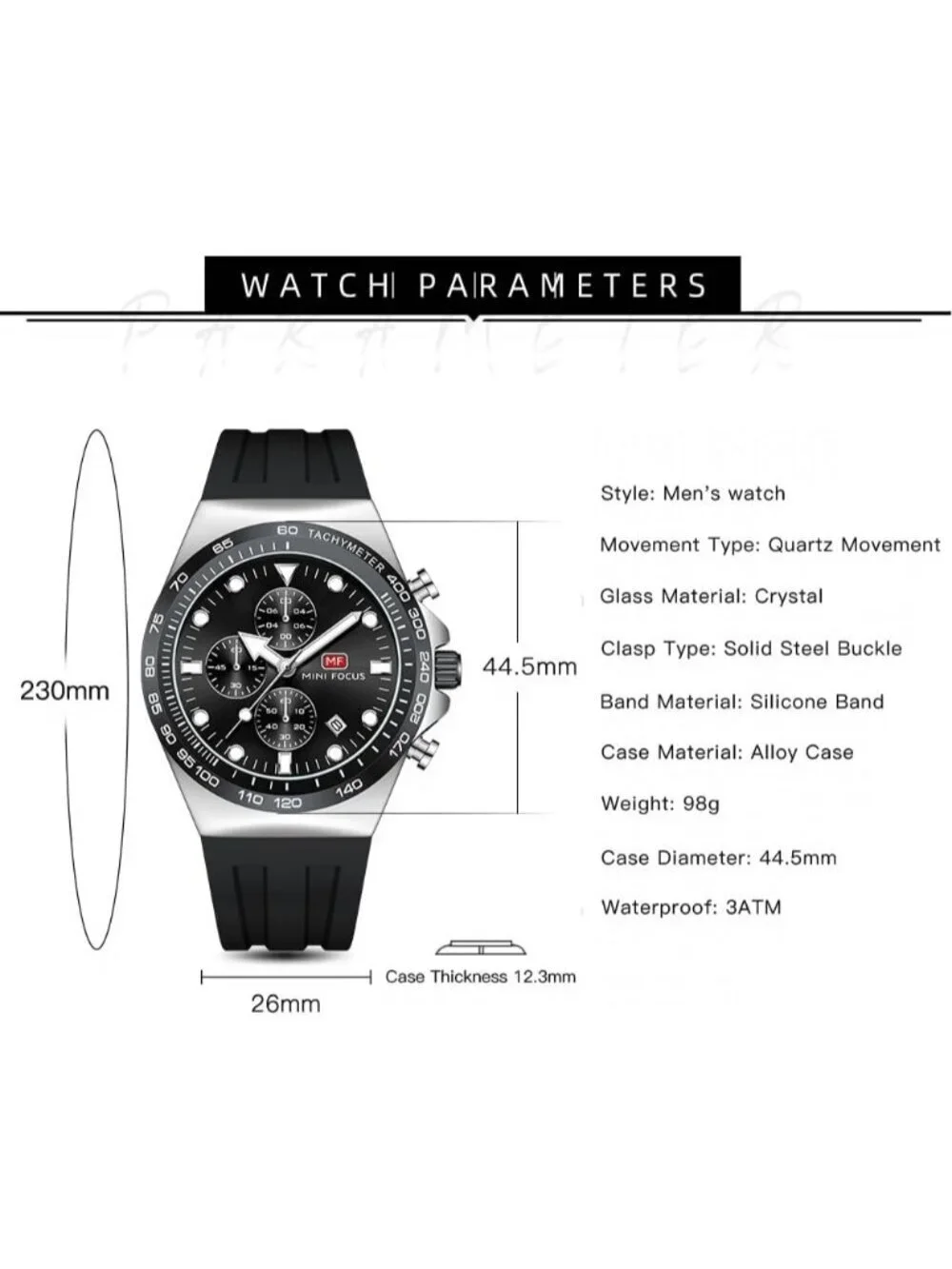Men's Black And Silver Analog Quartz Waterproof Chronograph Stylish Casual Watch